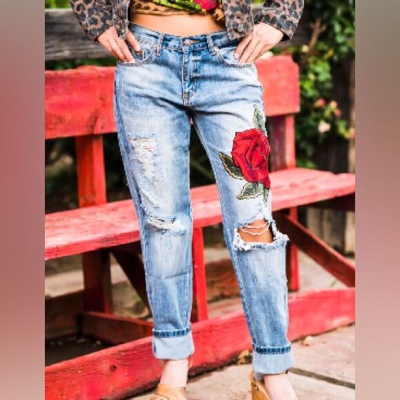 Rodeo Quincy Ella Rose Denim Pant Blue S NWT - Picture 1 of 8